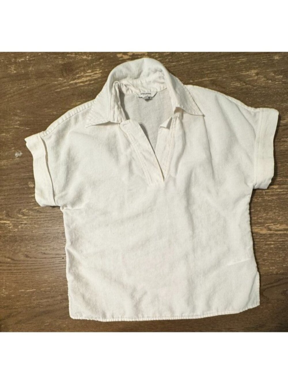 Banana Republic Women XS V Neck Lyocell Collar Popover Top Tab Sleeve Minimalist